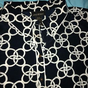 Lane Bryant 2x button down Navy White pattern